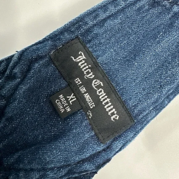 Juicy Couture Release Hem Crop Wide Leg Nonstretch Denim Overalls Sz XL - Picture 5 of 7